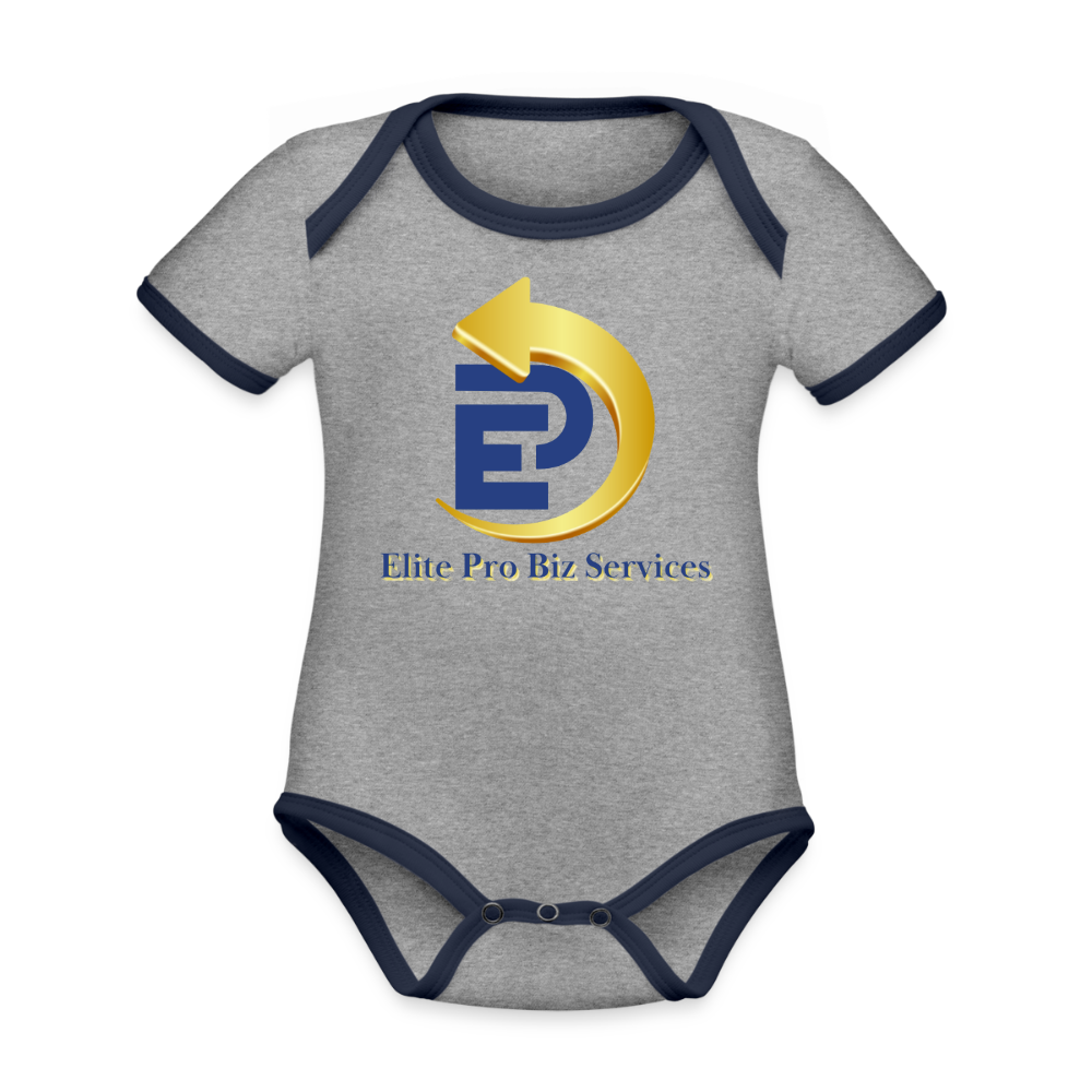 Organic Contrast Short Sleeve Baby Bodysuit - heather gray/navy