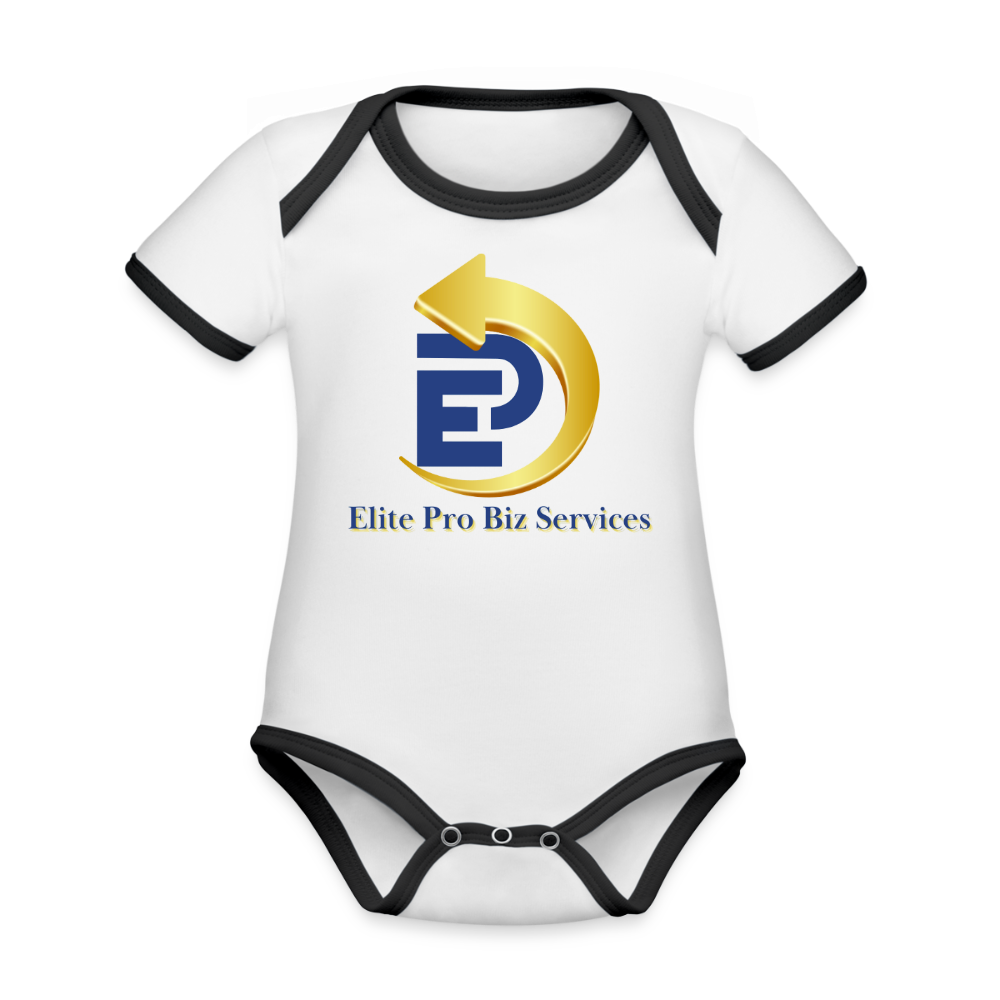 Organic Contrast Short Sleeve Baby Bodysuit - white/black