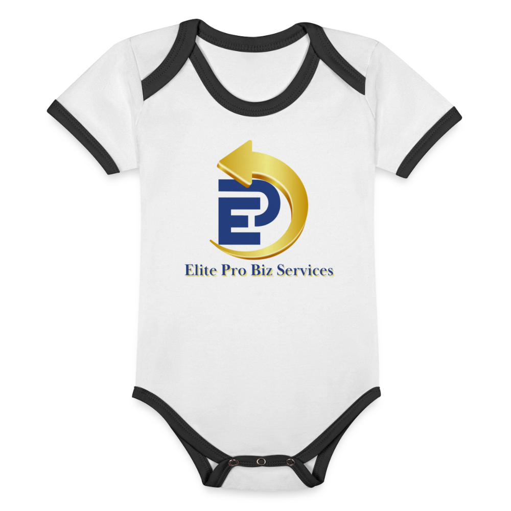 Organic Contrast Short Sleeve Baby Bodysuit - white/black