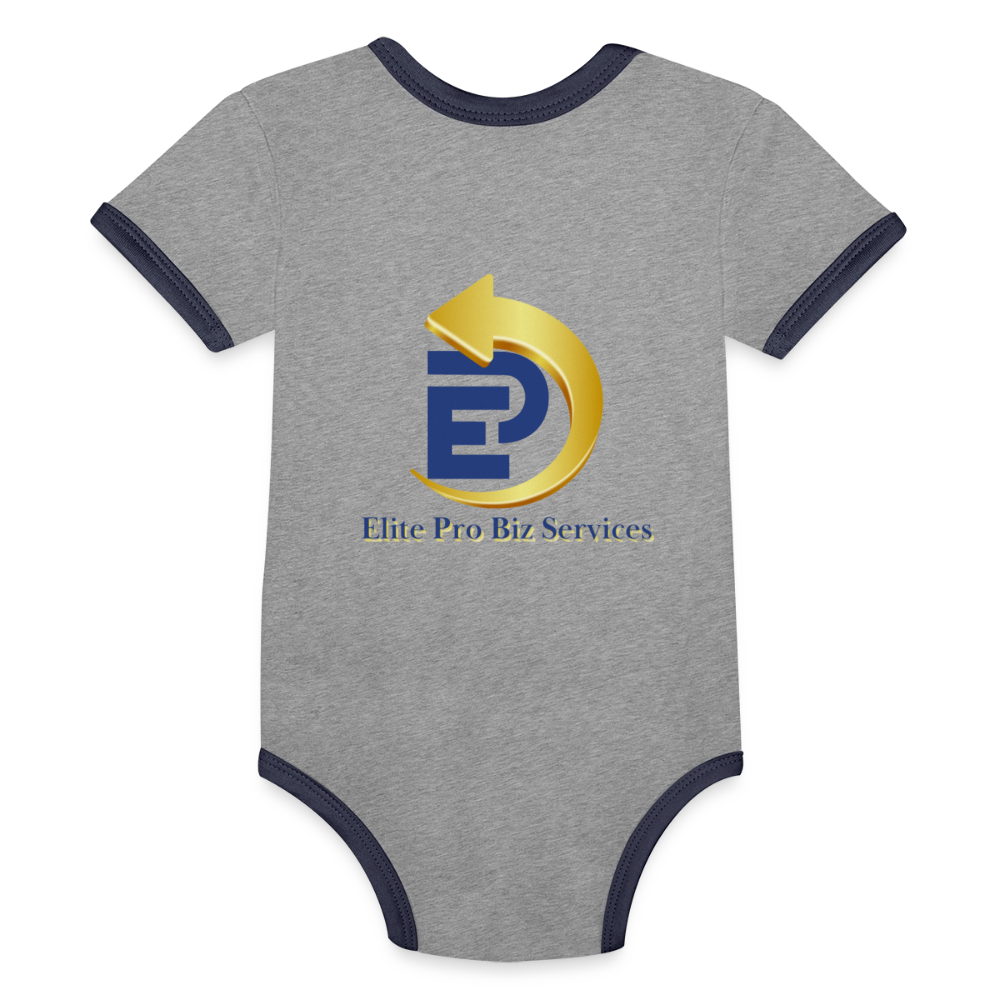 Organic Contrast Short Sleeve Baby Bodysuit - heather gray/navy